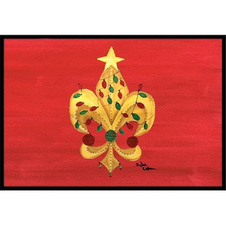 Carolines Treasures Carolines Treasures 8185MAT 18 x 27 In. Christmas Fleur de lis Tree with lights Indoor or Outdoor Mat 8185MAT